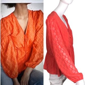 Elizabeth and James XL 🖤NEW🖤 Tie Neck Artsy Poets Balloon Sleeve Blouse